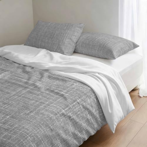 Duvet Cover Set Queen Minimalist Gray Aesthetic 3 Piece Bedding Set