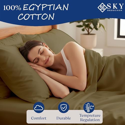 SKY BEDDINGS Full Sheets Set, 100% Egyptian Cotton Sateen, Taupe