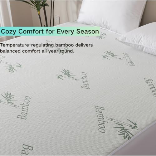 WhatsBedding Bamboo Mattress Topper Protector Queen Size (Only Cover)