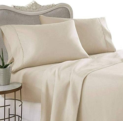 American Linen Cotton Sheets, Beige Solid 600 Thread Count 4PC Twin
