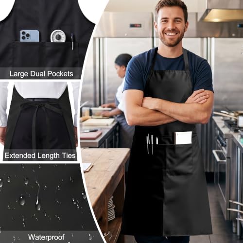 16 Pack Black Bib Apron, Waterd Resistant Unisex Aprons Bulk with 2