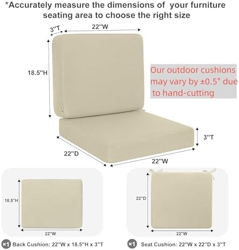 Favoyard Outdoor Deep Seat Cushion Set, 22 x 22 Inch, Beige