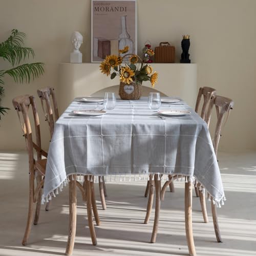 Winknowl Rustic Tablecloth, Cotton Linen Fabric Wrinkle Free Table