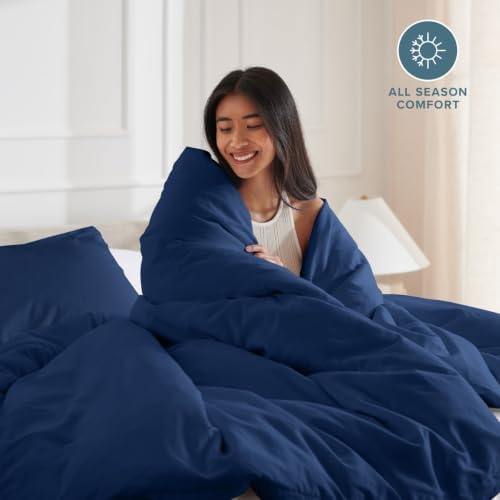 Bare Home Duvet Cover Set 1800 Ultra-Soft (Oversized Queen, Dark Blue)