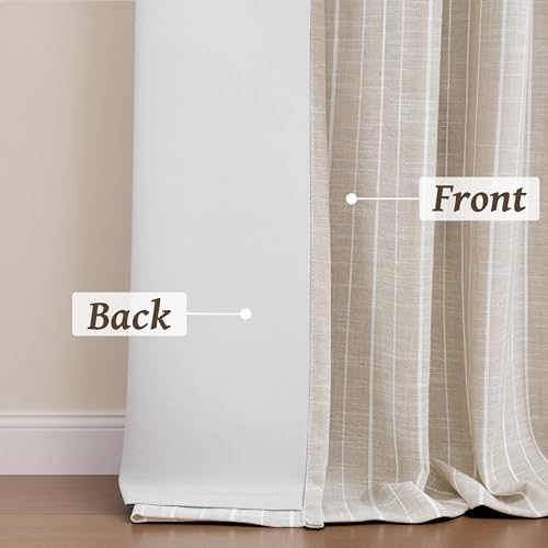 DriftAway 100% Blackout Linen Hygge Striped Curtains Double Layer
