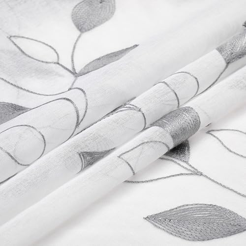 Grey on White Sheer Curtains 96 Inches Long 2 Panels for Living Room