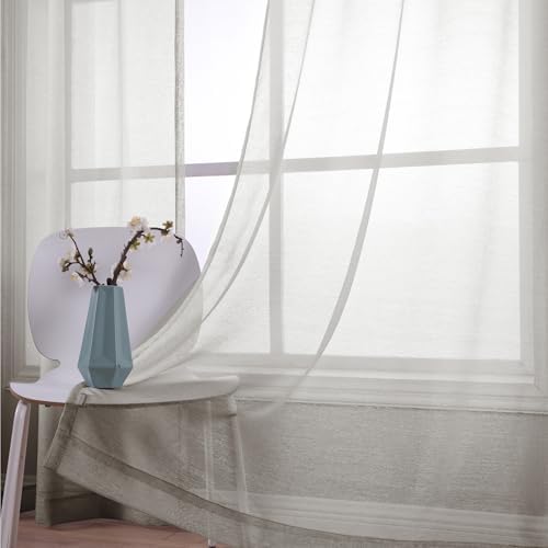 Grey Sheer Curtains 63 Inch Length for Girls Room Set 2 Panels Grommet