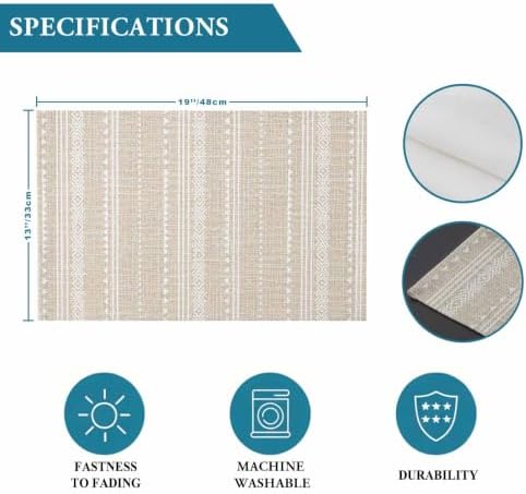 Beige Geometric Placemats Set of 4, Cotton Linen Fabric Place Mats
