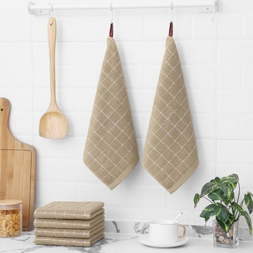 Homaxy 100% Cotton Terry Kitchen Dish Cloths, 6 Pack, Tan