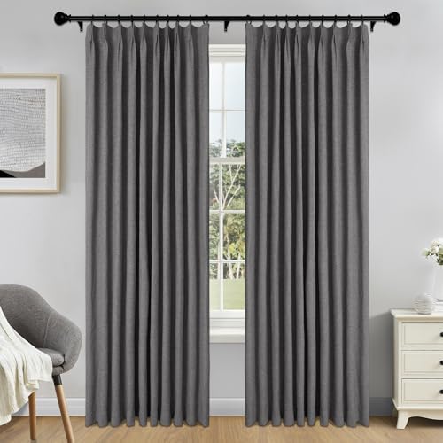 Fcosie Pinch Pleat Linen Look Curtains 120 Inches Extra Long | Total
