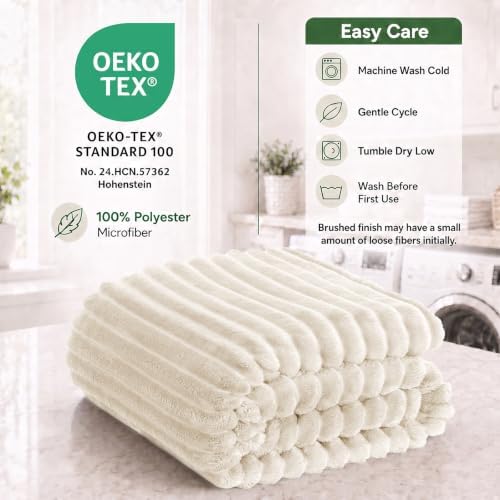 HIMEET Beige King Size Blanket for Bed, 300GSM Ribbed Fleece