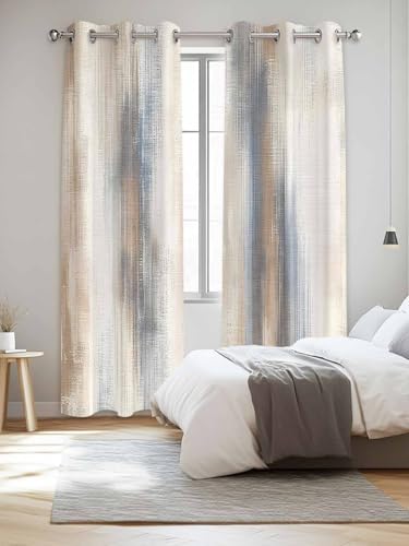 Beige Gray Window Curtains Panels with Silver Grommet,Abstract Grunge