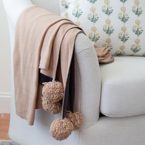 Tajik Home Dakota Beige Cotton Knit Throw Blanket – 50x60 Reversible