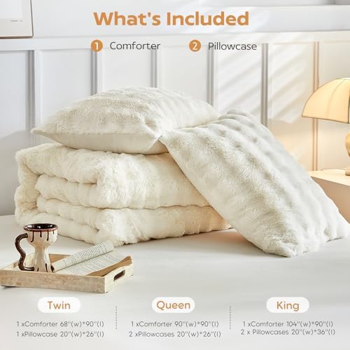 Tokokimo Faux Fur Comforter Set King Size, Ultra Soft Reversible