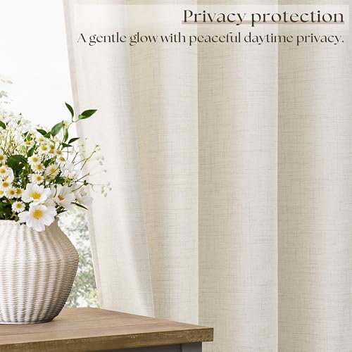 84 Inch Length Natural Linen Curtains Light Filtering 2 Panels Set