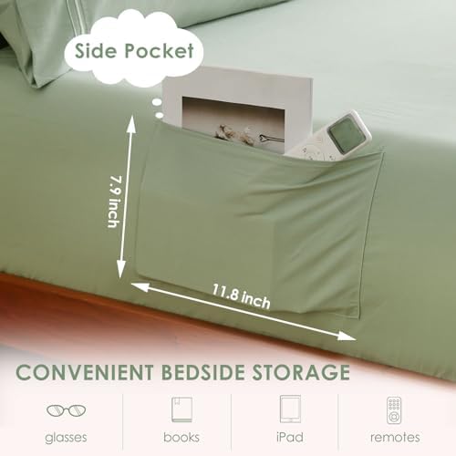 JSD Sage Green Full Microfiber Sheet Set Side Pocket, Deep Pocket with