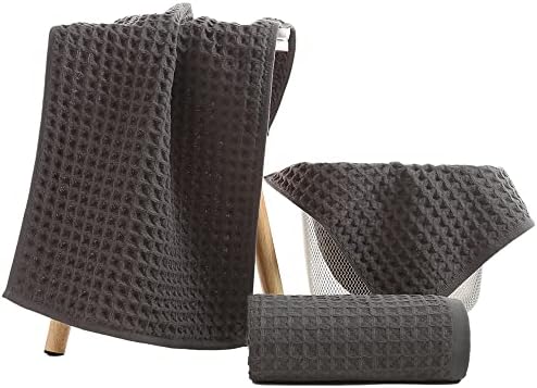 YiLUOMO Grey Waffle Bath Towel Set for College Dorm