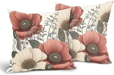Vintage Flower Pillow Covers 18x18 Inch Rustic Floral Botanical