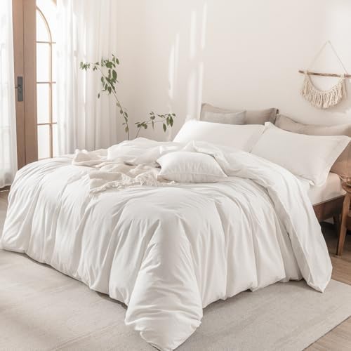 2Pcs Off White Solid Twin Duvet Cover Set Washed Cotton
