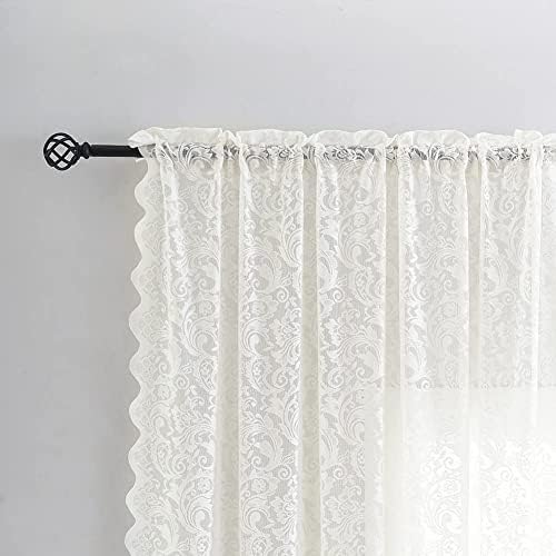 ALIGOGO Cream Lace Sheer Curtains 108 Inches Long 2 Panels Luxury Semi