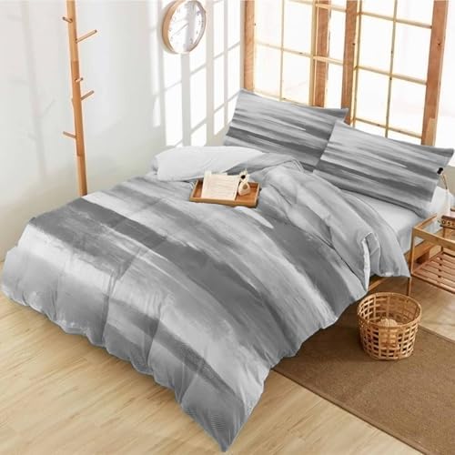 Duvet Cover Set Queen, Abstract Grey Texture Pattern 3 Piece Bedding