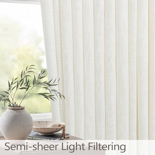 Ivory Cream Extra Wide Pinch Pleated Linen Curtains 96 Inches Long