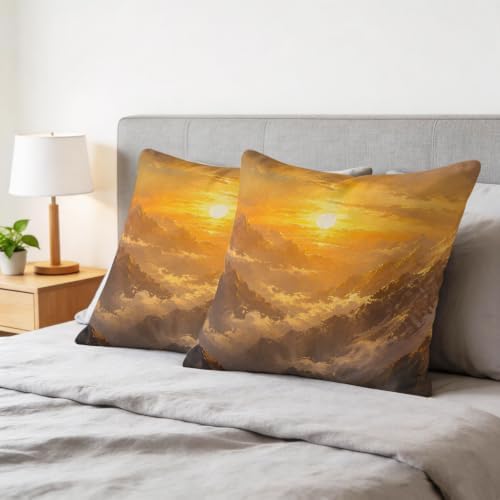 24 x 24 Pillow Covers Set of 2, Mountain Landscape Decorative Throw