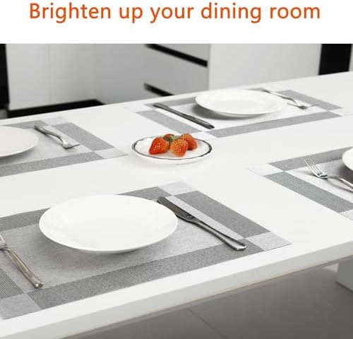 Silver Grey Vinyl Placemats Set of 8, Heat Resistant Table Placemats