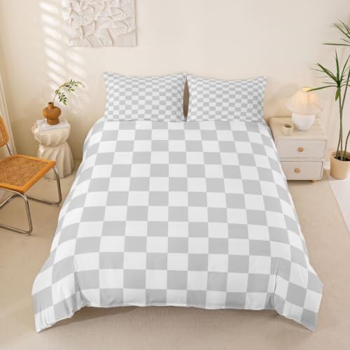 Manfei Neutral Checkerboard Duvet Cover Set,Simple Block Comforter