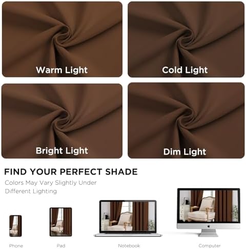 CUCRAF Brown Blackout Curtains 72 inch Length, Thermal Insulated Room