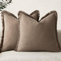 Foindtower Decorative Linen Fringe Throw Pillow Covers 22×22 Light