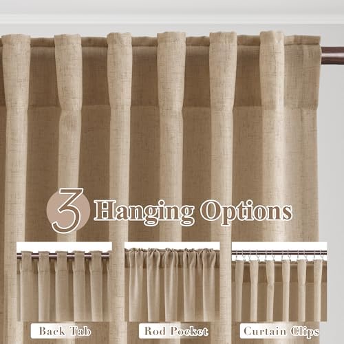 Joywell Linen Curtains 96 Inches Long for Living Room Sand
