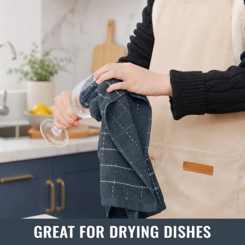 Kitinjoy 100% Cotton Terry Kitchen Towels, 13”x 28”, 4-Pack, Dark Grey