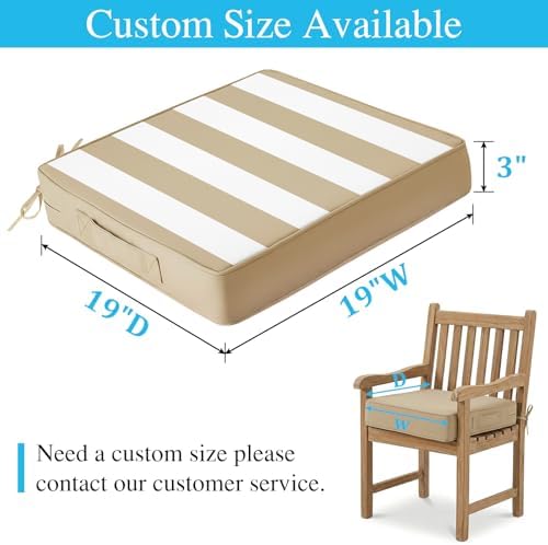 Amagenix 19x19x3 Inch Outdoor Chair Cushions Set of 2 Beige