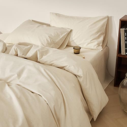 Beige Duvet Cover Twin Cotton Linen Boho Comforter Cover Twin Soft