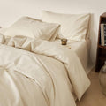 Cream Beige Duvet Cover Full Size, Washed Cotton Minimalist Bedding