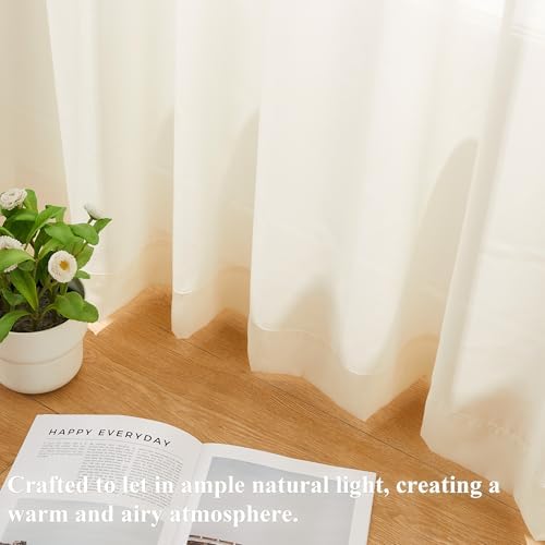 WEST LAKE 95 Inches Long Egret Ivory Pinch Pleated Sheer Curtains for