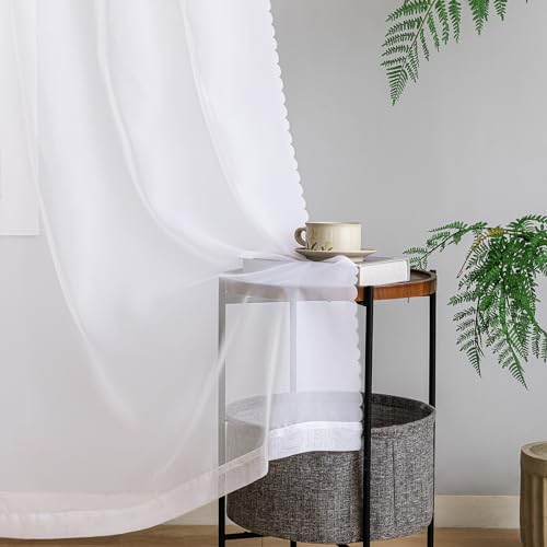 MYSTIC-HOME White Sheer Curtains 96 Inch Length, Elegant Sheer