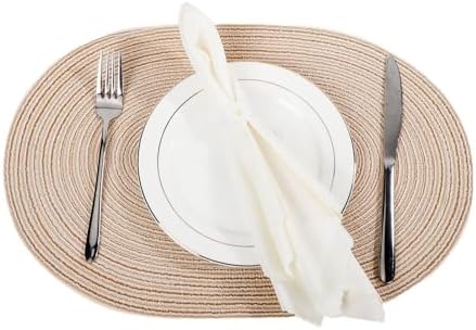 Placemats Set of 6, Braided Cotton Polypropylene Blend Woven Table