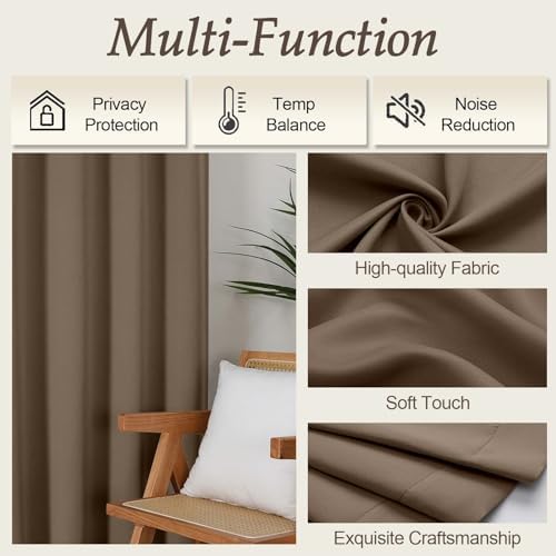 Gwine Brown Blackout Curtains 72 Inches Long 2 Panels for Living Room