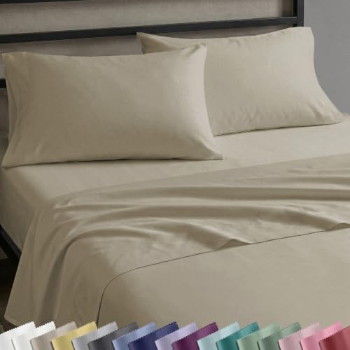 Soft Natural 100% Cotton Sateen Full Size Sheet Sets - Beige