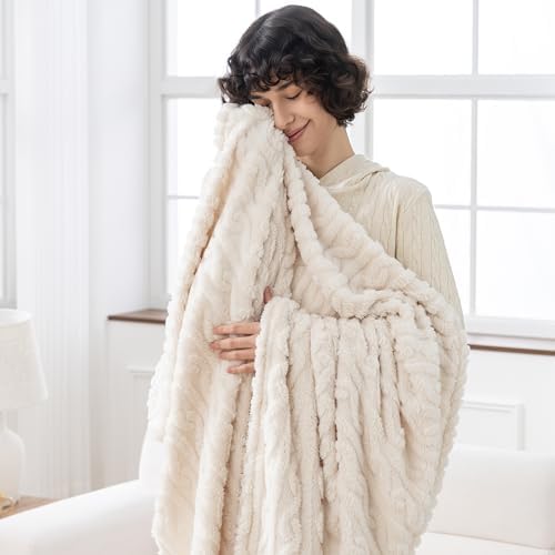 Jacquard Fluffy Fleece Throw - Ultra Soft & Warm Plush Blanket for