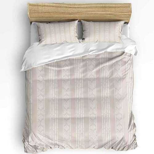 LooPoP Duvet Cover Set Queen Size Beige Boho Comforter Sets 3 Pieces