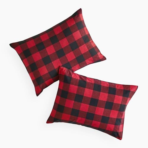 Wake In Cloud - Plaid Pillow Cases, 100% Washed Cotton, Buffalo Check