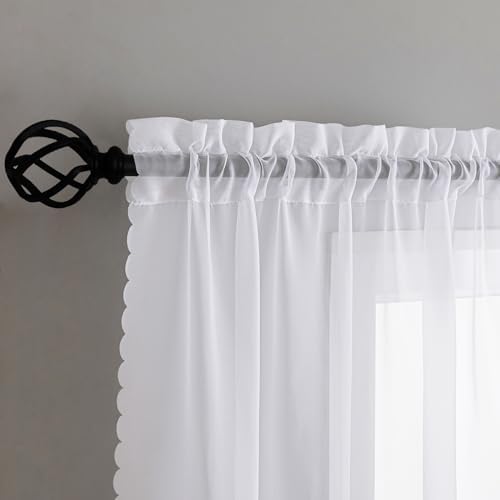 MYSTIC-HOME White Sheer Curtains 96 Inch Length, Elegant Sheer