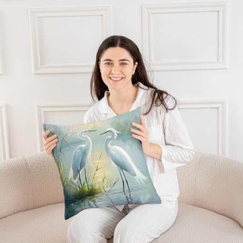 Erosebridal Two Herons Set of 2 Throw Pillow Cover 22x22 Watercolor