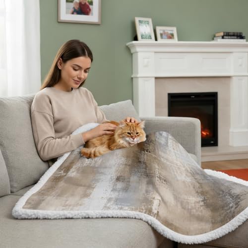 Brown Gray Abstract Sherpa Fleece Throw Blanket Vintage Minimalist