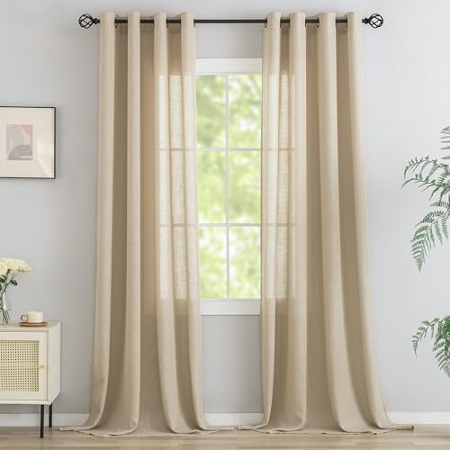 Khaki Brown Linen Curtains 108 Inches Long for Living Room Boho Semi