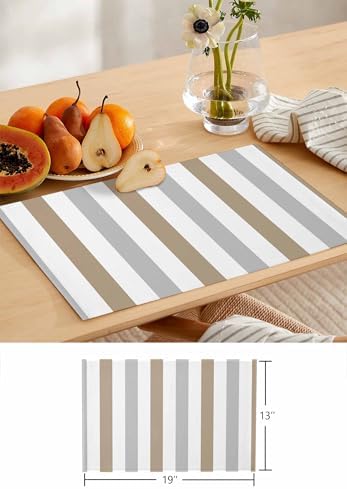 Modern Art Table Runner and Placemats Set of 4 Gray Light Brown