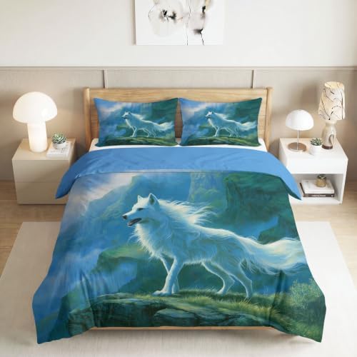 California King Duvet Cover Set Art Animals Wolves Soft Microfiber
